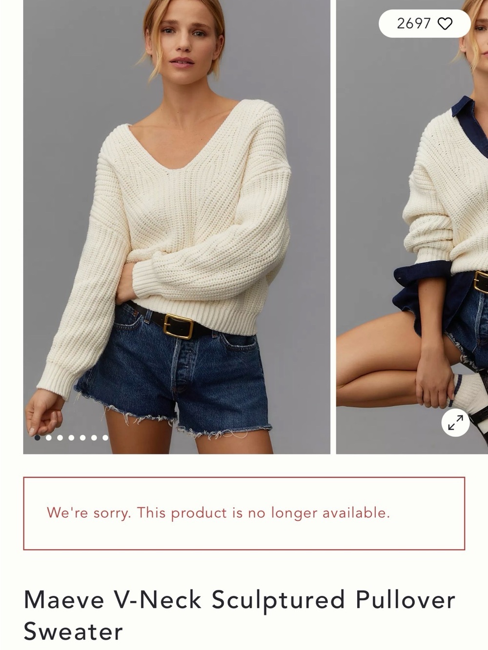 Maeve V-Neck Sculptured Pullover Sweater in Cream size MP